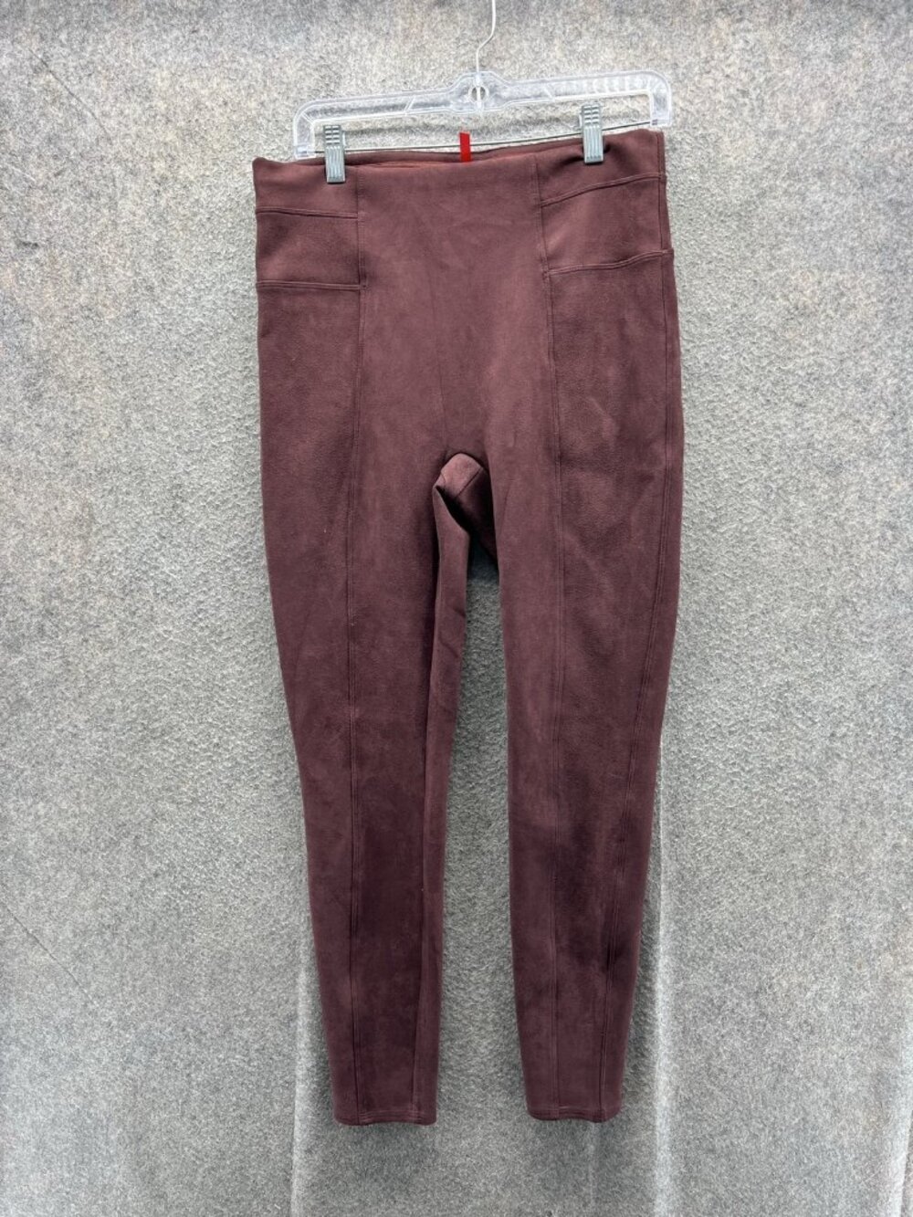 Spanx Leggings Womens Large Red Faux Suede Ankle High Rise Shaping Stretch